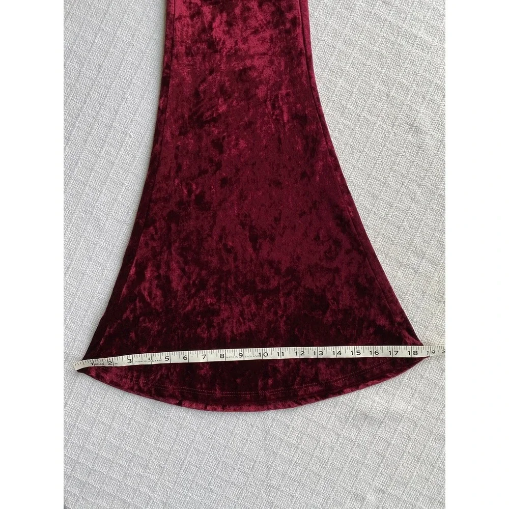 EMMA‎ & SAM Cranberry Red Crushed Velvet Bell Bottom Flare Stretch Legging Pants